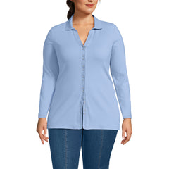 Women's Plus Size Long Sleeve Polished Rib Button Through Tunic Shirt