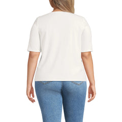 Women's Plus Size Elbow Sleeve Lightweight Jersey Pintuck Square Neck Top