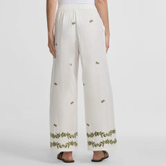 Women's Petite Poplin High Rise Extra Wide Leg Embroidered Pants