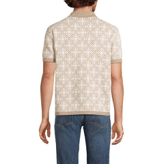 Men's Short Sleeve Tile Jacquard Button Down Sweater Polo