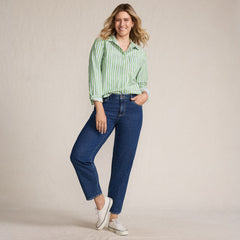 Women's Petite Soft Denim Mid Rise Relaxed Straight Crop Jeans