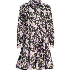 Women's Petite Poplin Button Front Dress with Godets
