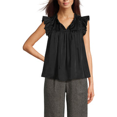 Women's Split Neck Satin Ruffle Blouse