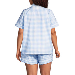 Women's Plus Size Cotton Poplin 2 Piece Pajama Set - Short Sleeve Top and Shorts