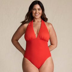 Women's Plus Size SlenderSuit Halter Ruched Plunge High Leg One Piece Swimsuit