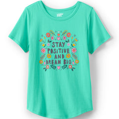 Girls Short Sleeve Curved Hem Graphic Tee Shirt