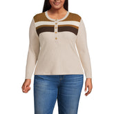 Women's Plus Size Long Sleeve Cozy Rib Henley Top