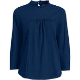 Women's 3/4 Sleeve Cotton Slub Lace Trim Top