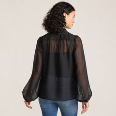 Women's Ruffle Neck Pintuck Sleeve Top