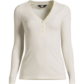 Women's Petite Drapey Rib Skimming Long Sleeve Henley T-Shirt