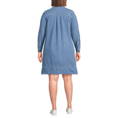 Women's Plus Size Light Weight Denim Popover At the Knee Dress