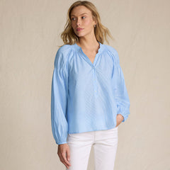 Women's Cotton Voile Long Sleeve Raglan Smocked Top