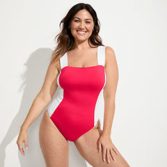 Women's Plus Size Square Neck High Leg One Piece Swimsuit