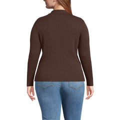 Women's Plus Size Cotton Ribbed Long Sleeve Polo Sweater