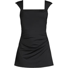 Women's Long Torso NEW Smoothing Square Neck Ruched Swim Dress Swimsuit
