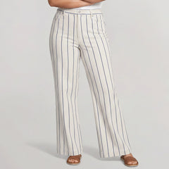 Women's Plus Size High Rise 5 Pocket Wide Leg Chino Oxford Stripe Pants