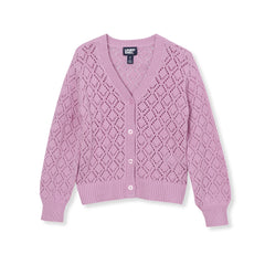 Girls Button Front Pointelle Knit Cardigan