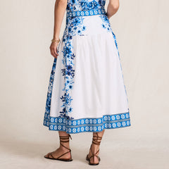 Women's Petite Poplin Border Print Midi Skirt - Set Bottom