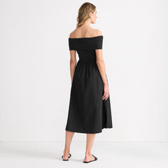 Women's Petite Off the Shoulder Slender Mixed Media Dress