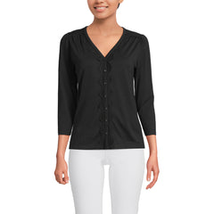Women's 3/4 Sleeve Slub V-neck Lace Trim Top