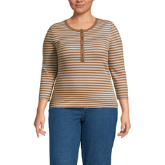 Women's Plus Size 3/4 Sleeve Polished Rib Henley Top