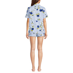 Women's Cotton Poplin 2 Piece Pajama Set - Short Sleeve Top and Shorts