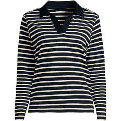 Women's Plus Size Long Sleeve Mariner Johnny Collar Polo