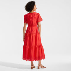 Women's Tiered Cotton Poplin Eyelet Maxi Dress