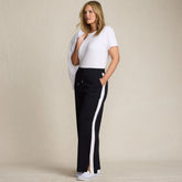 Women's Plus Size Sport Knit High Rise Relaxed Straight Leg Side Stripe Pants