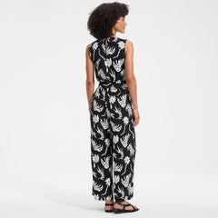 Women's Petite Sleeveless Creaseless Wrap Jumpsuit with Smocked Waist