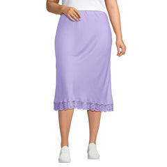 Women's Plus Size Satin Lace Trim Midi Skirt