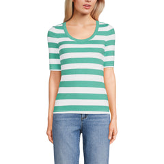 Women's Petite Drapey Rib Fitted Elbow Sleeve Scoop Neck Tee