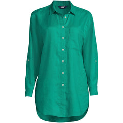 Women's Tall Linen Roll Sleeve Oversized Relaxed Tunic Top