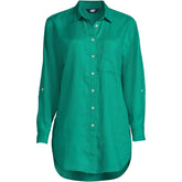 Women's Linen Roll Sleeve Oversized Relaxed Tunic Top