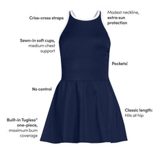 Women's D-Cup Tugless High Neck Swim Dress Swimsuit