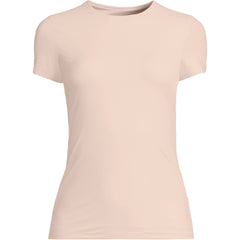 Womens Short Sleeve Tugless Double Layer Crew Neck Knit Top