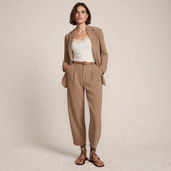 Women's Petite Crepe High Rise Pleated Barrel Leg Ankle Pants