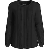 Women's Lightweight Jersey Lace Mix Long Sleeve Pintuck Top