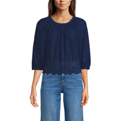 Women's Gathered Eyelet Top