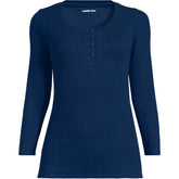 Women's 3/4 Sleeve Variegated Micro Rib Henley
