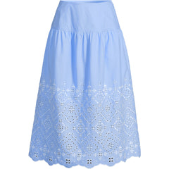 Women's Plus Size Poplin Drop Waist Embroidered Eyelet Midi Skirt