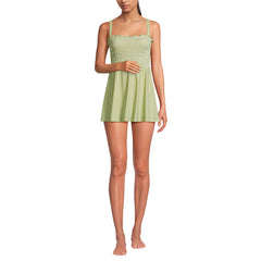 Womens Square Neck Smocked Mini Swim Dress
