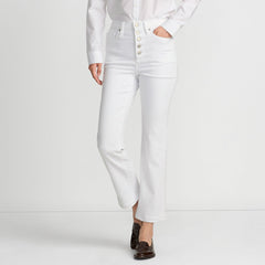 Women's High Rise Denim Button Front Kick Flare Crop Jeans