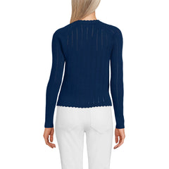 Women's Cotton Pointelle Satin Trim Cardigan Sweater