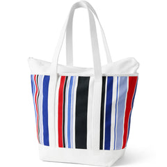 Large Print 5 Pocket Zip Top Long Handle Canvas Tote Bag