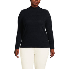 Women's Plus Size Long Sleeve Brushed Lace Mock Neck Top