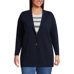 Women's Plus Size Fine Gauge Cotton Button Front Blazer Sweater