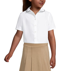 School Uniform Girls Piped Peter Pan Collar Broadcloth Shirt