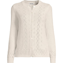 Women's Plus Size Pointelle Crew Neck Cardigan Sweater