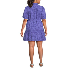 Women's Plus Size Elbow Sleeve Eyelet Knee Length Shirt Dress